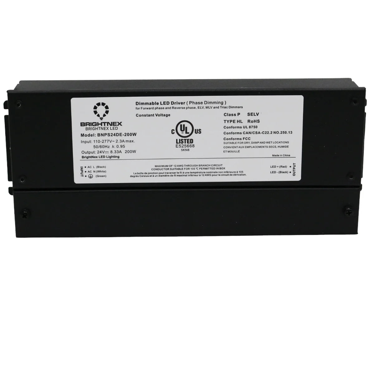 DRIVER 200W 24V ELECTRONIC 100-277V Brightnex