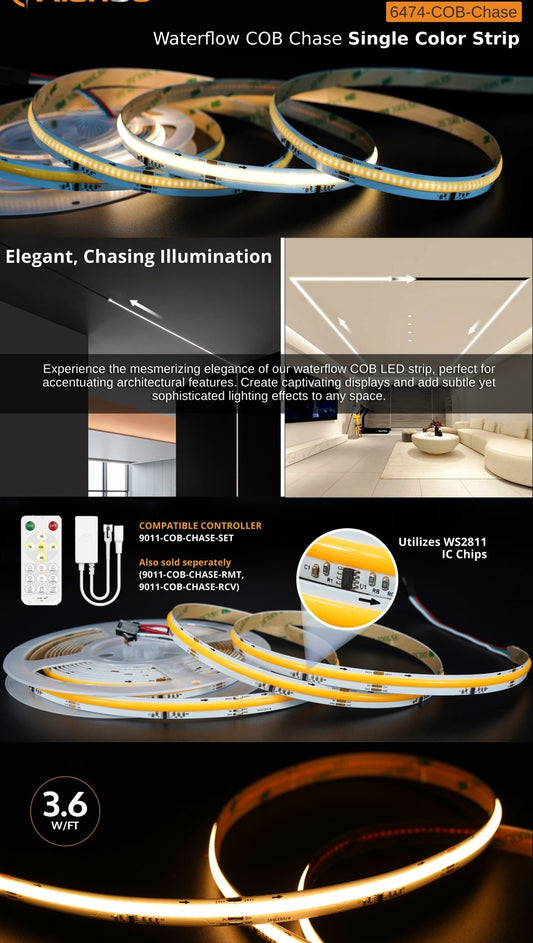 TAPE LIGHT COB INDOOR CHASING 3000K 3.6w/ft 24V